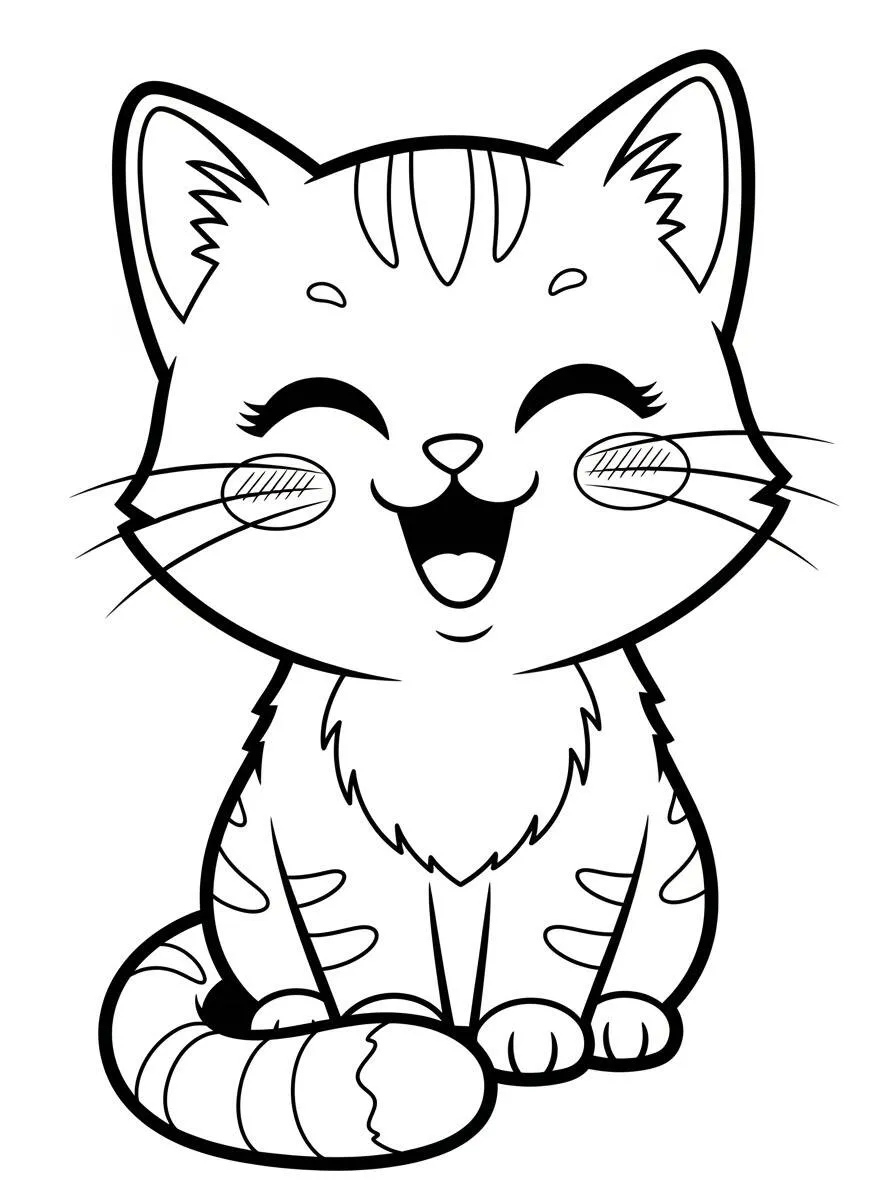 Desenho de Gatinha Feliz para Colorir