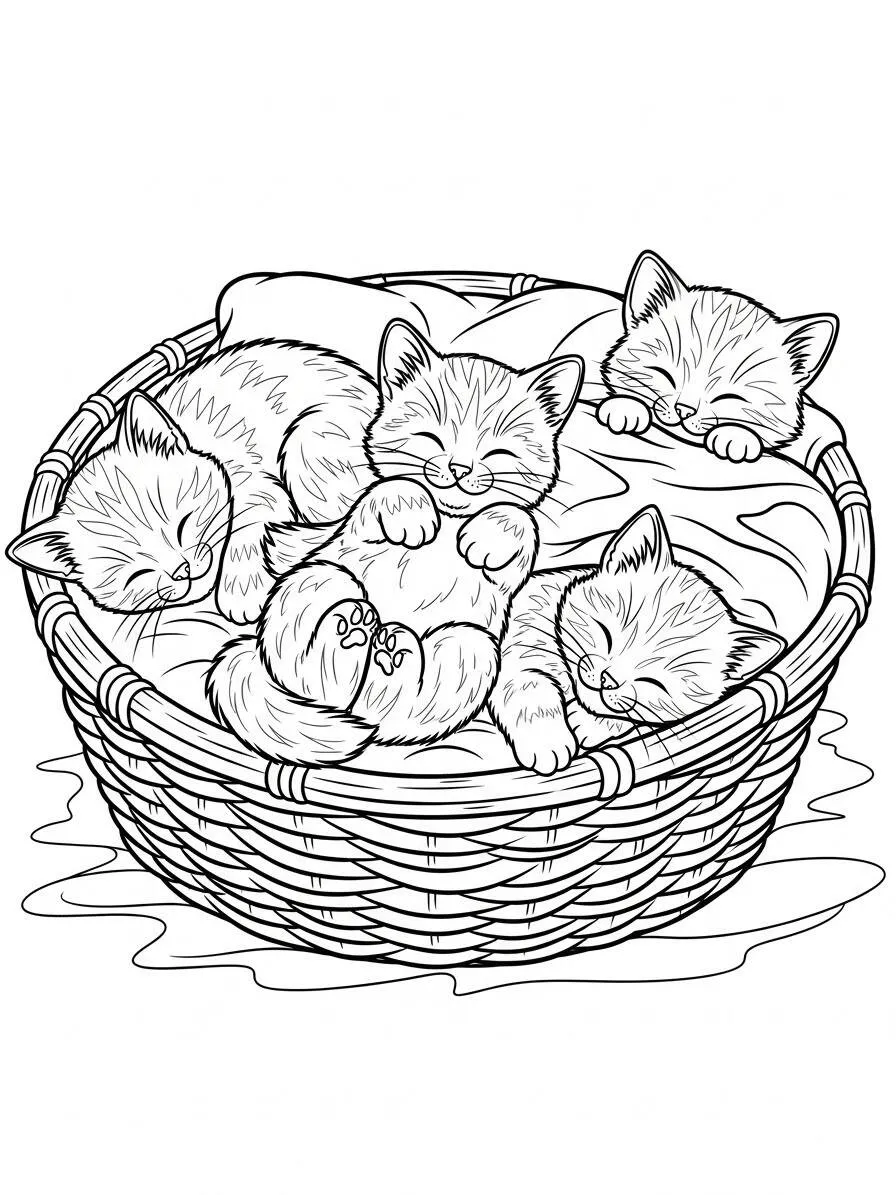 Desenho de Gatinha Dormindo para Colorir
