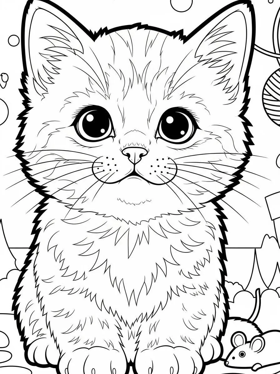 Página para colorear de lindo gatito con detalles divertidos