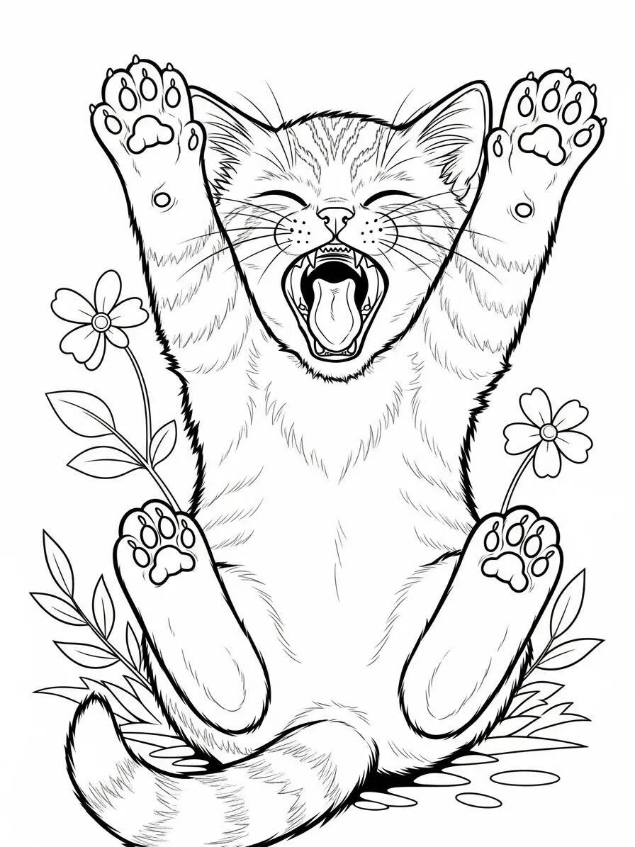 Desenho de Gatinha Fofa Dormindo para Colorir