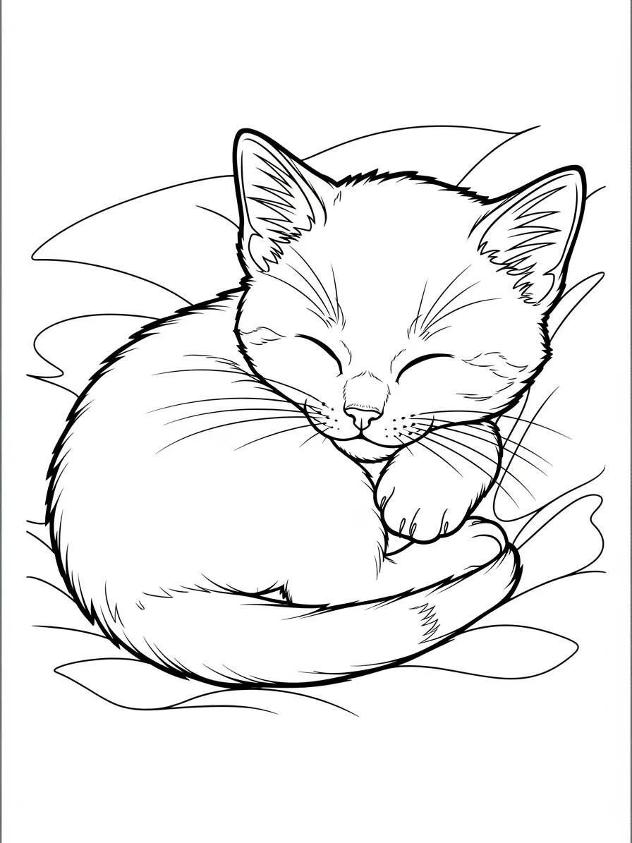 Desenho de Gatinha Dormindo para Colorir