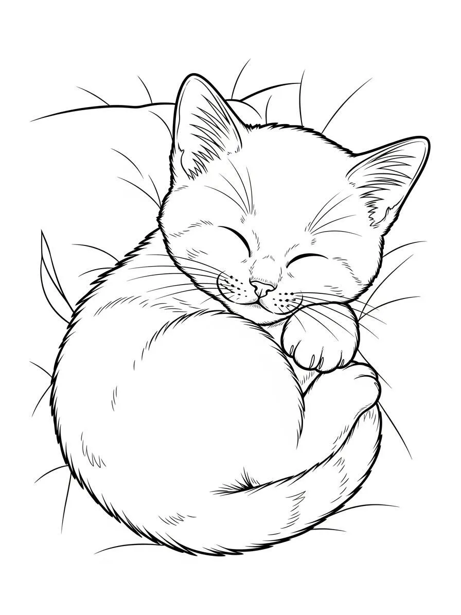 Desenho de Gatinha Dormindo para Colorir