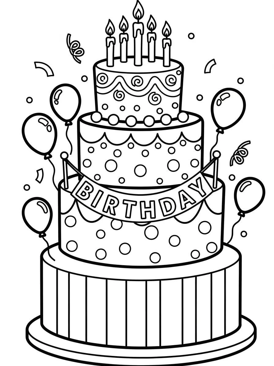 Desenho de Bolo de Aniversário para Colorir
