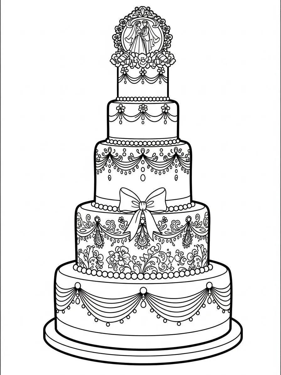 Desenho de Bolo de Casamento para Colorir