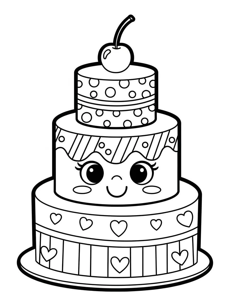 Desenho de Bolo Kawaii para Colorir