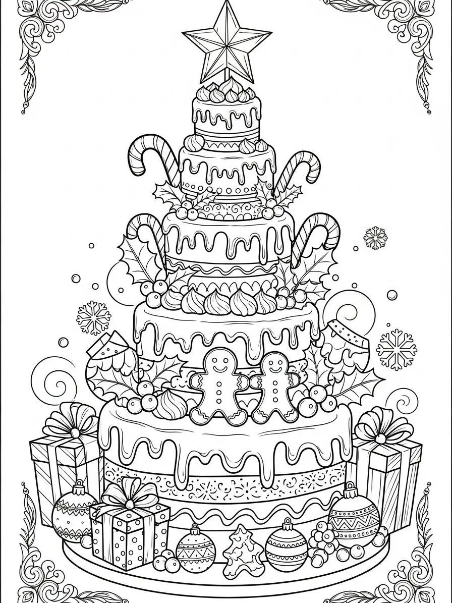 Desenho de Bolo de Natal para Colorir