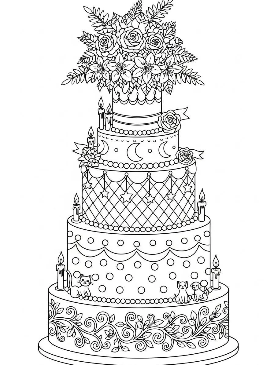 Pastel De Boda Página Para Colorear