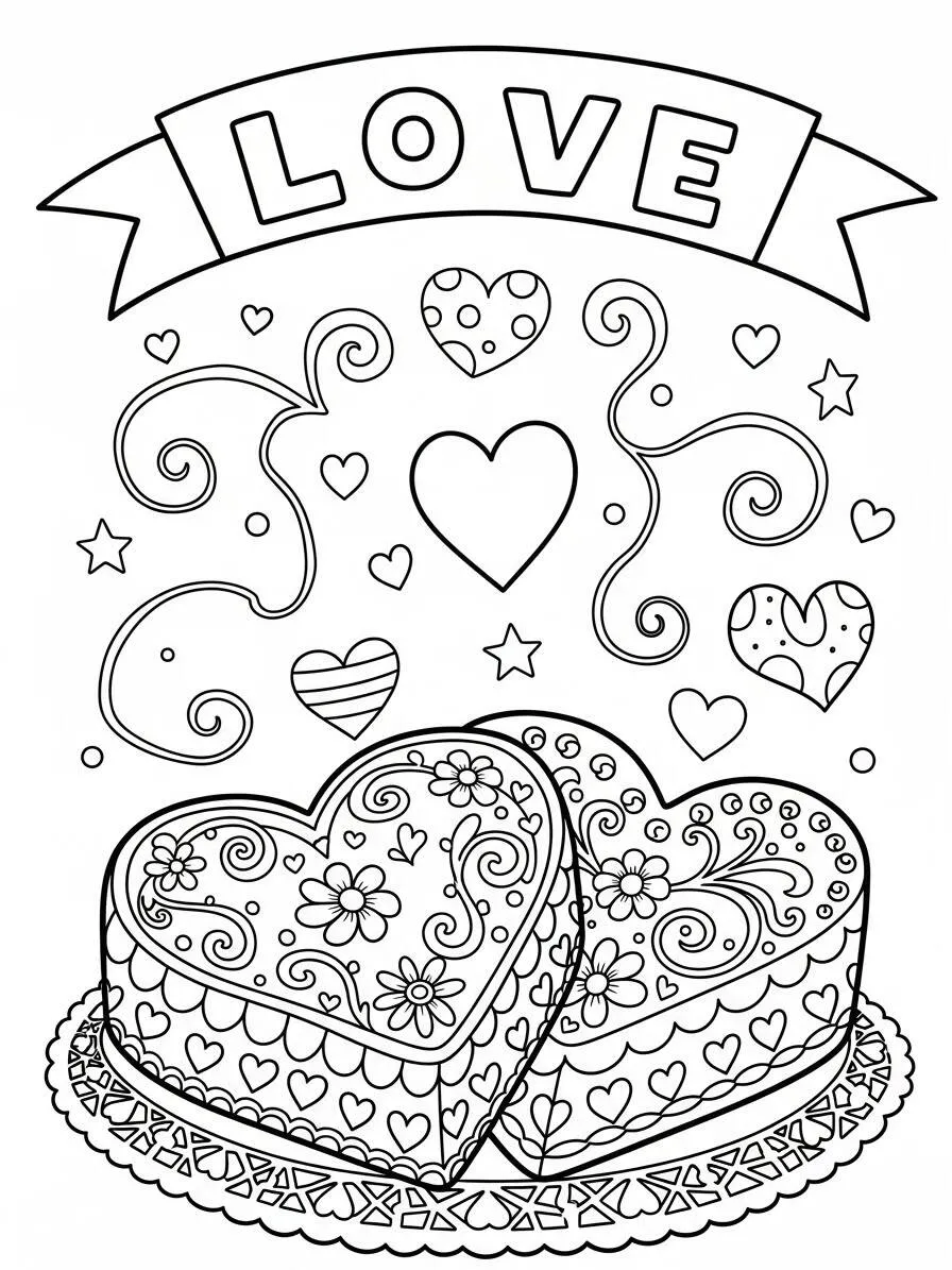Desenho de Bolo de Coração para Colorir