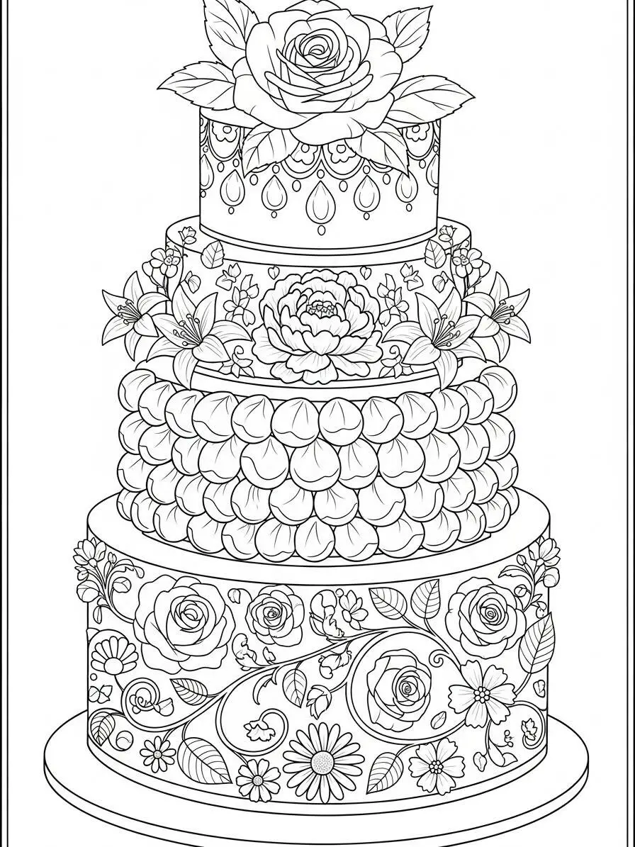 Pastel De Boda Página Para Colorear