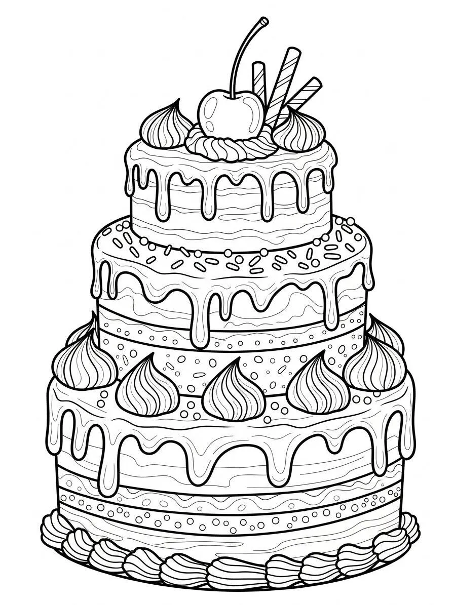 Delicioso pastel de cumpleaños Página para colorear
