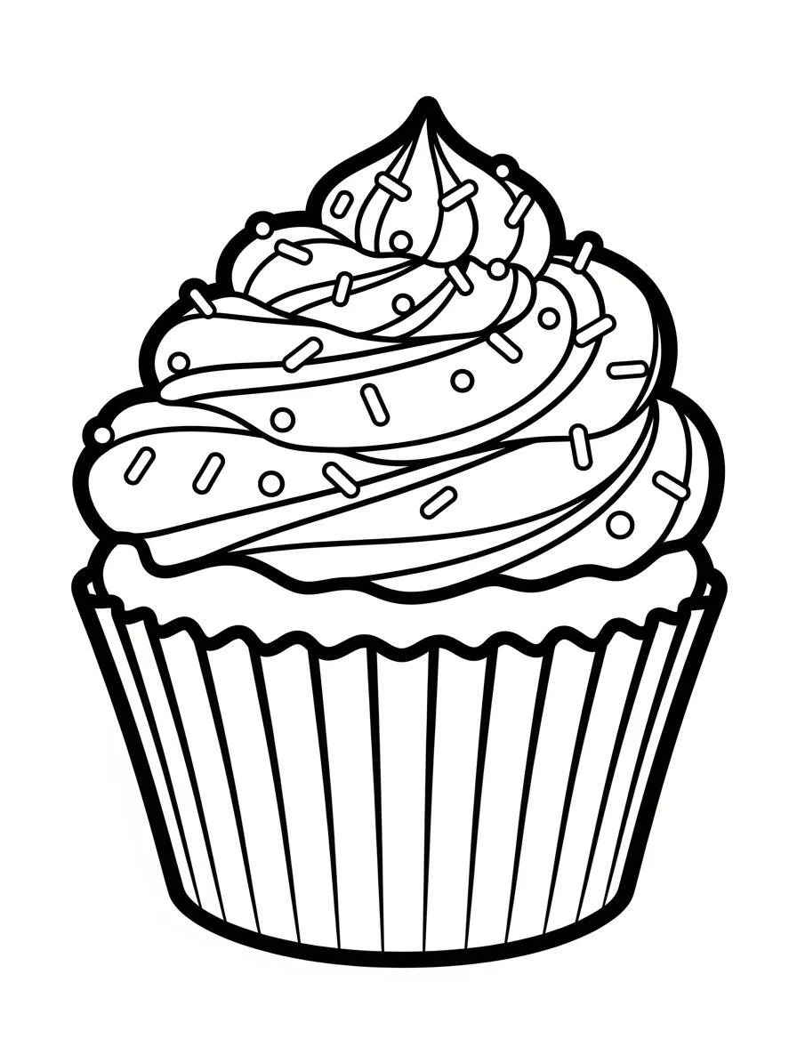 Página para colorear de deliciosos cupcakes