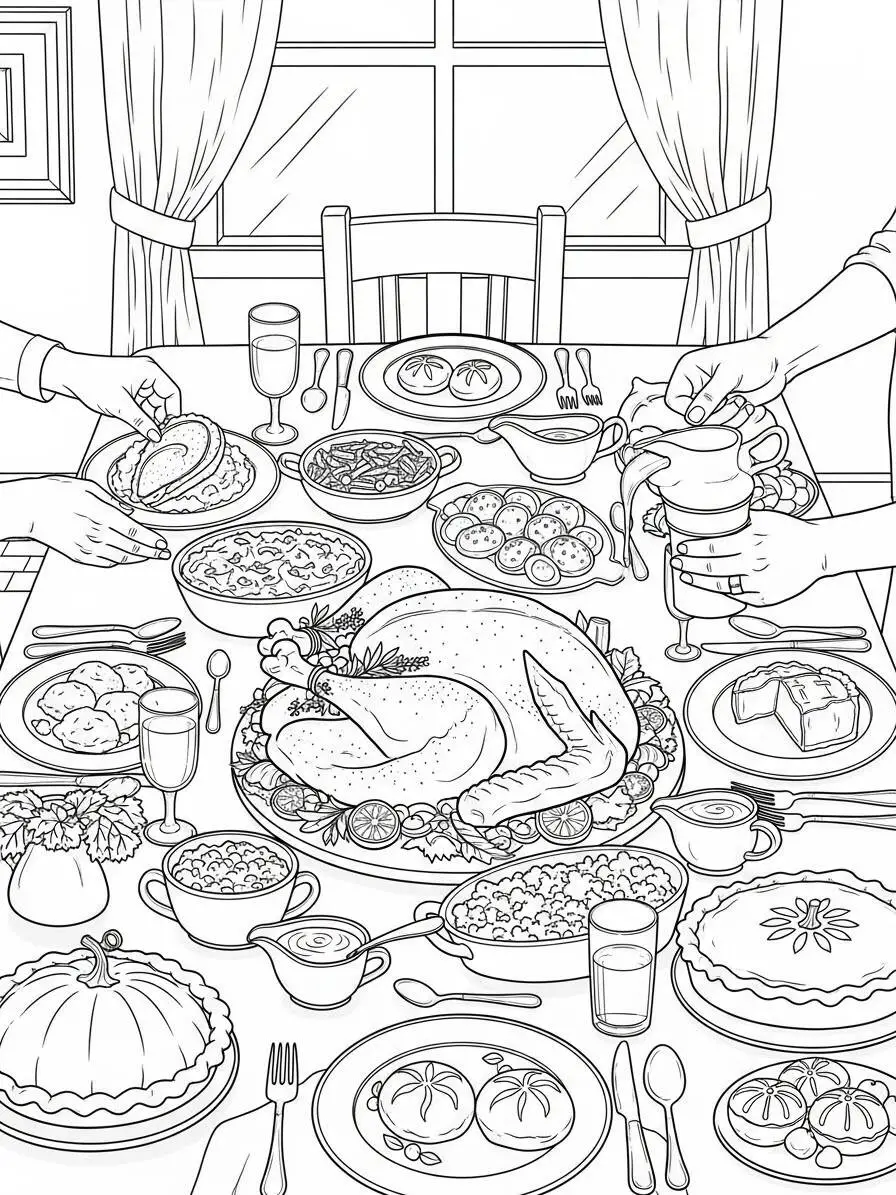 Desenho de Peru para Colorir em Jantar Festivo