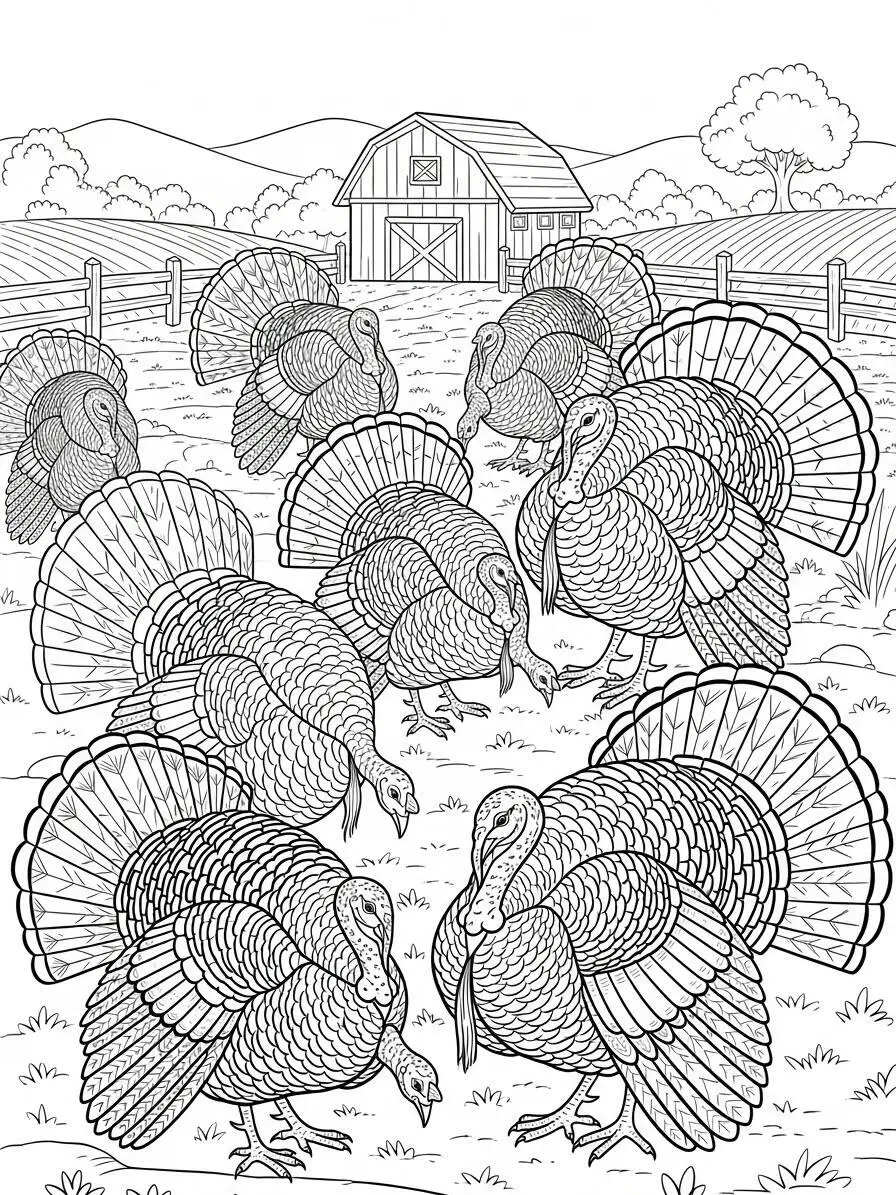 Desenho de Peru na Fazenda para Colorir