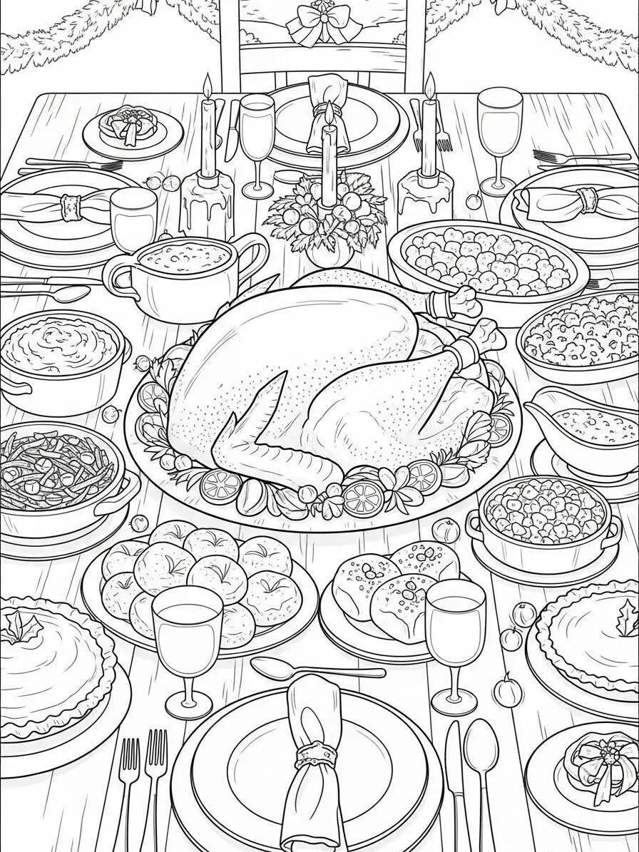 Desenho de Peru para Colorir em Jantar Festivo