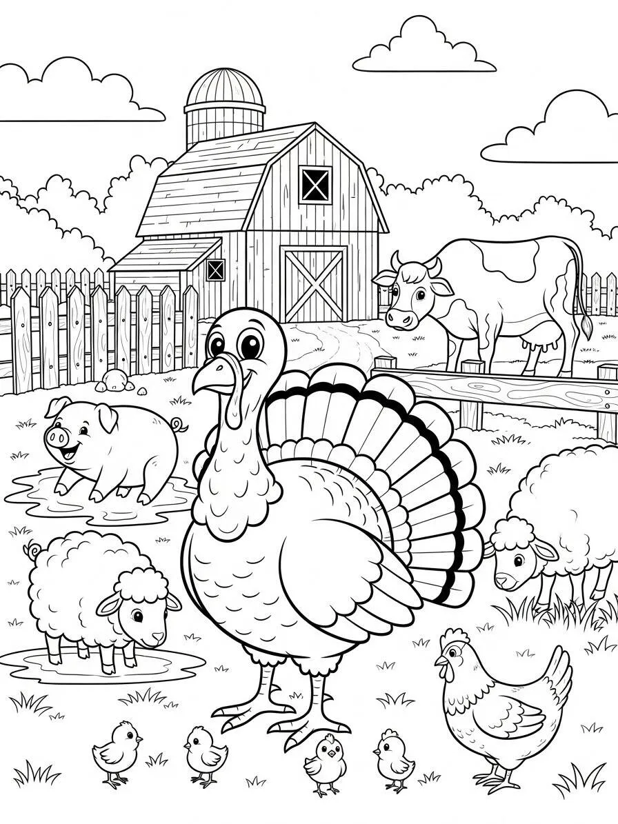Desenho de Peru na Fazenda para Colorir
