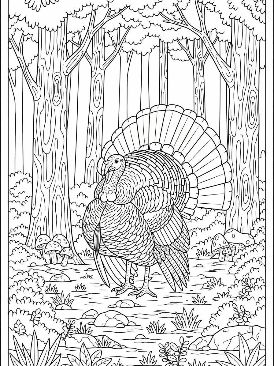 Desenho de Peru na Floresta para Colorir