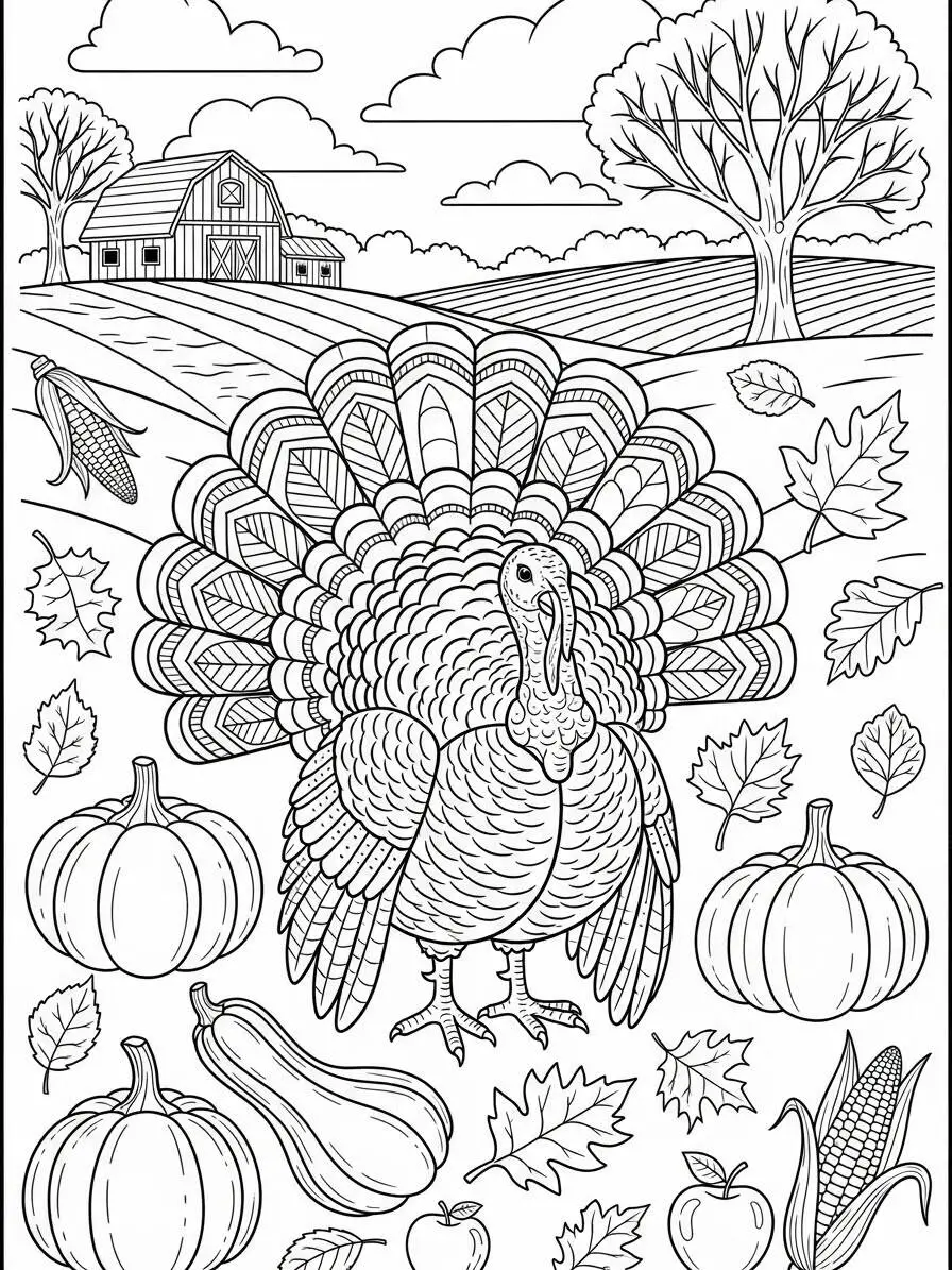 Desenho de Peru na Fazenda para Colorir