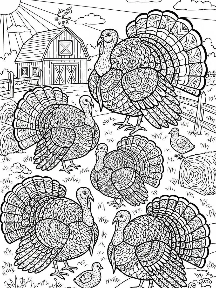 Desenho de Peru na Fazenda para Colorir