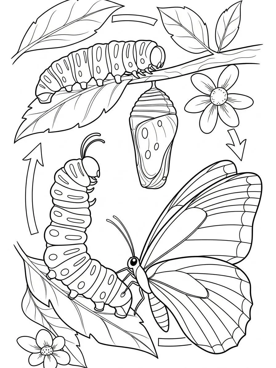 Desenho de Borboleta em Transformação para Colorir