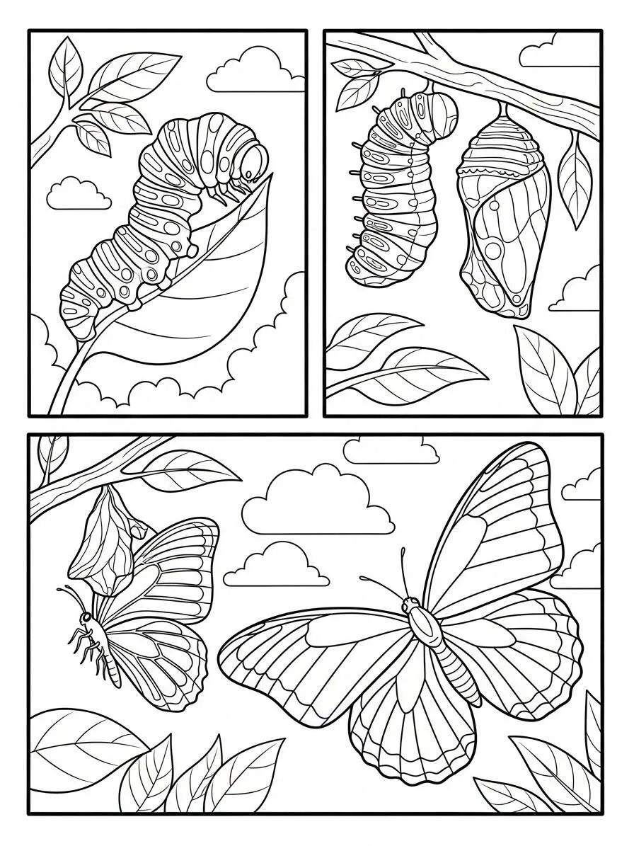 Desenho de Borboleta em Transformação para Colorir
