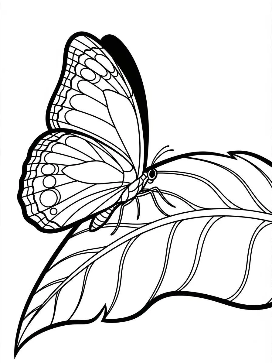 Desenho de Borboleta em Folha para Colorir