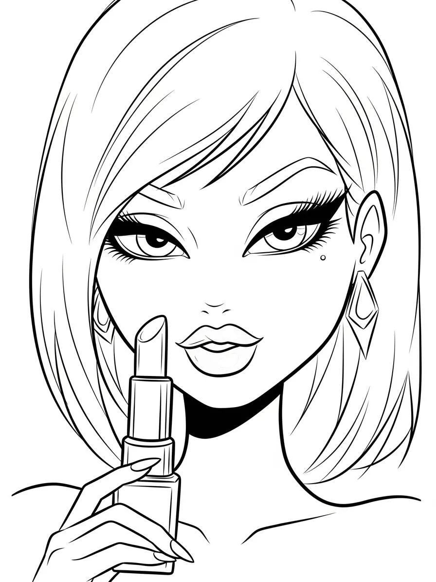 Desenho da Bratz com Batom para Colorir