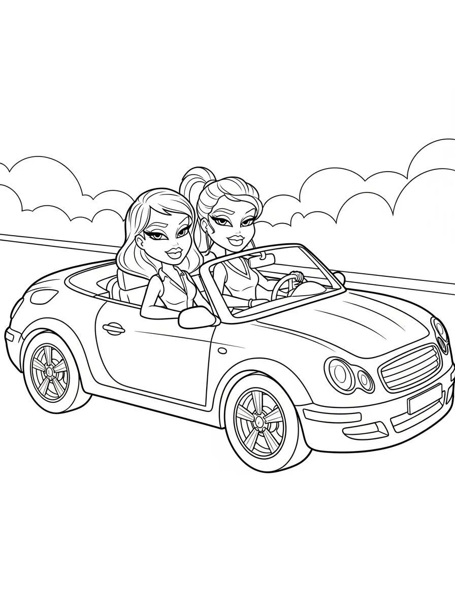 Desenho da Bratz dirigindo um carro para Colorir