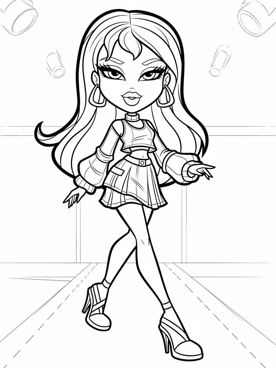 Desenho da Bratz desfilando na passarela para Colorir