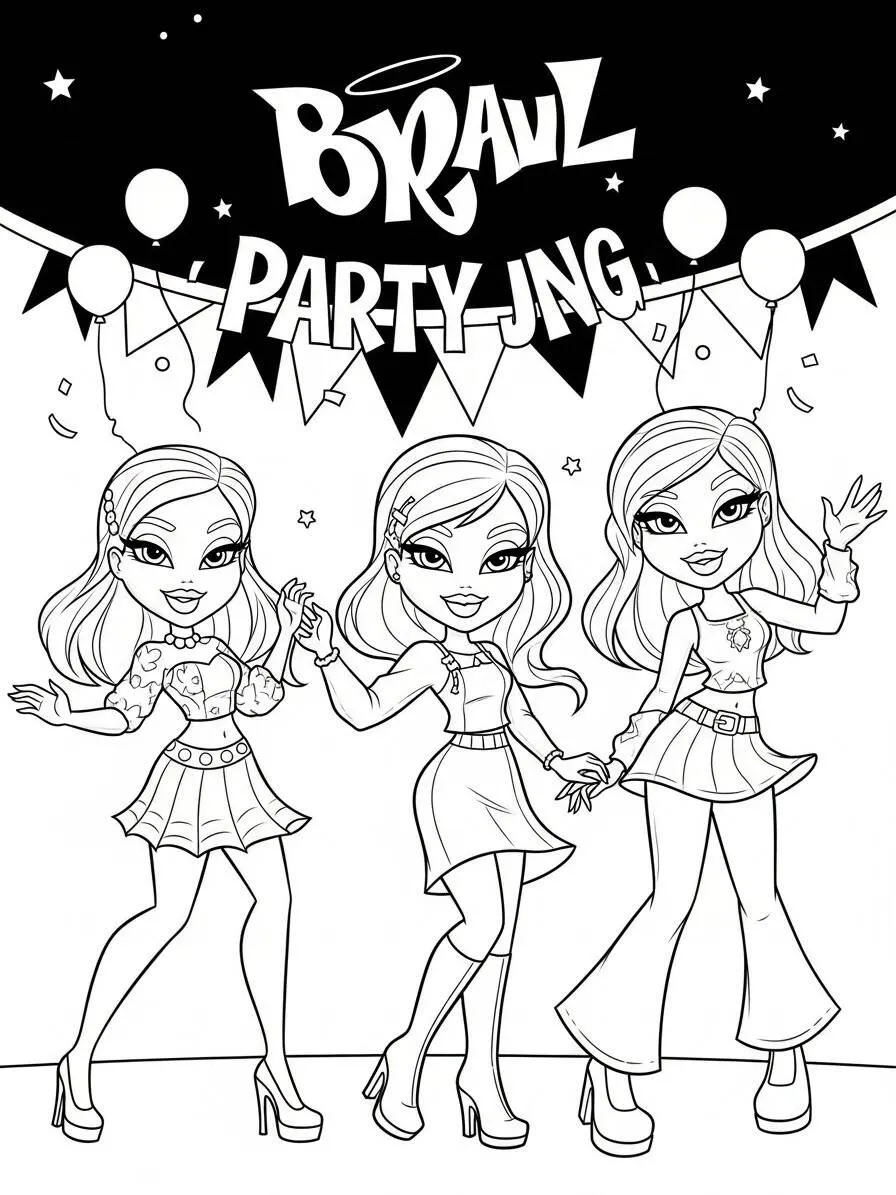 Desenho da Bratz na Festa para Colorir