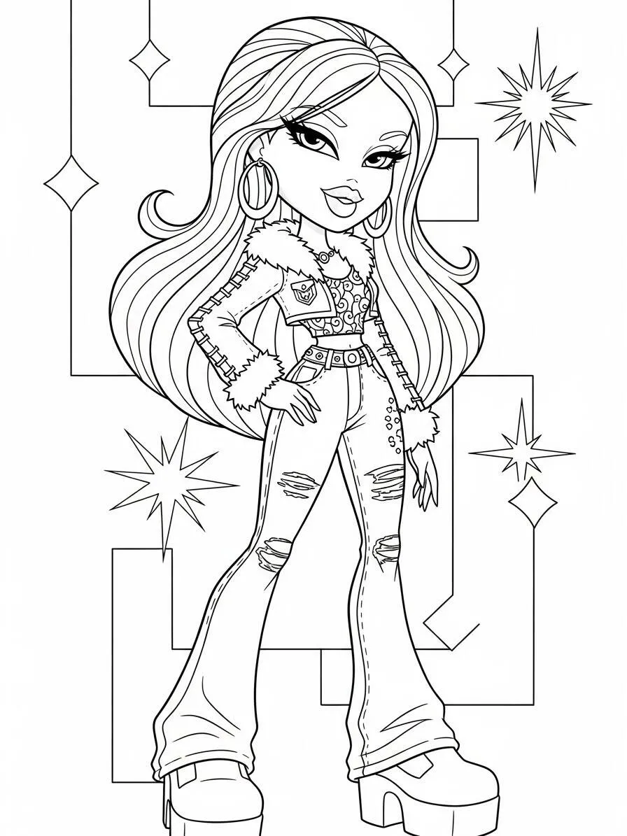 Desenho da Bratz Estilosa para Colorir