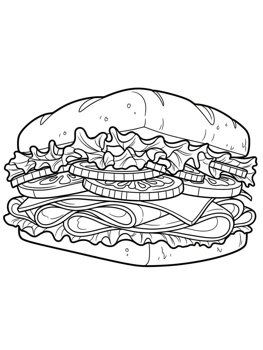 Desenho de Sanduíche Delicioso para Colorir