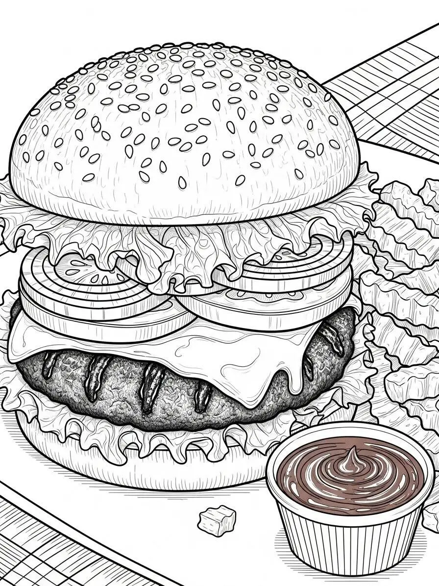 Ausmalbild: Leckerer Burger