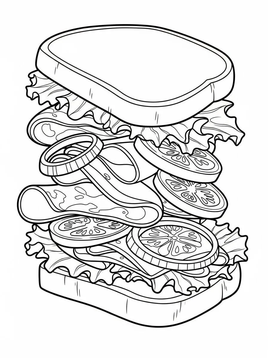 Delicioso Sándwich Página Para Colorear