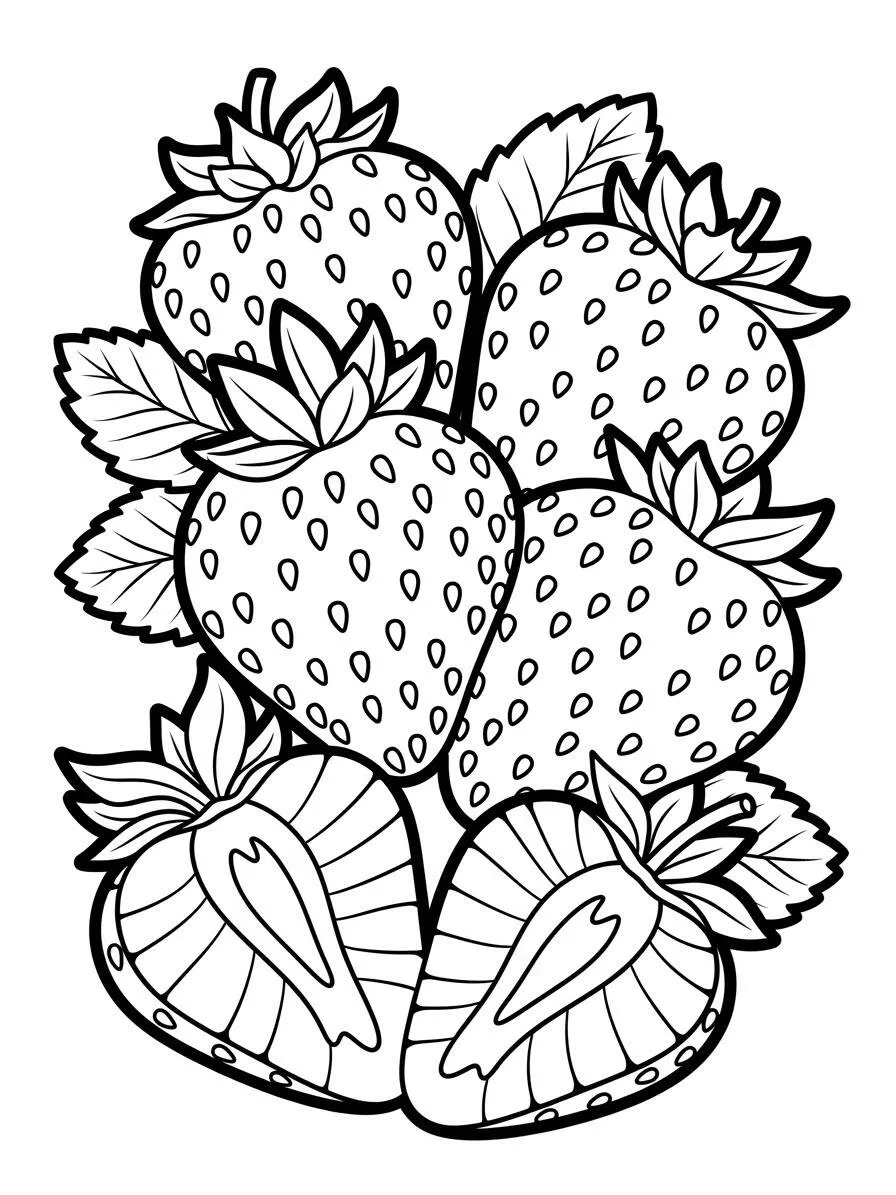 Desenho de Morangos Kawaii para Colorir