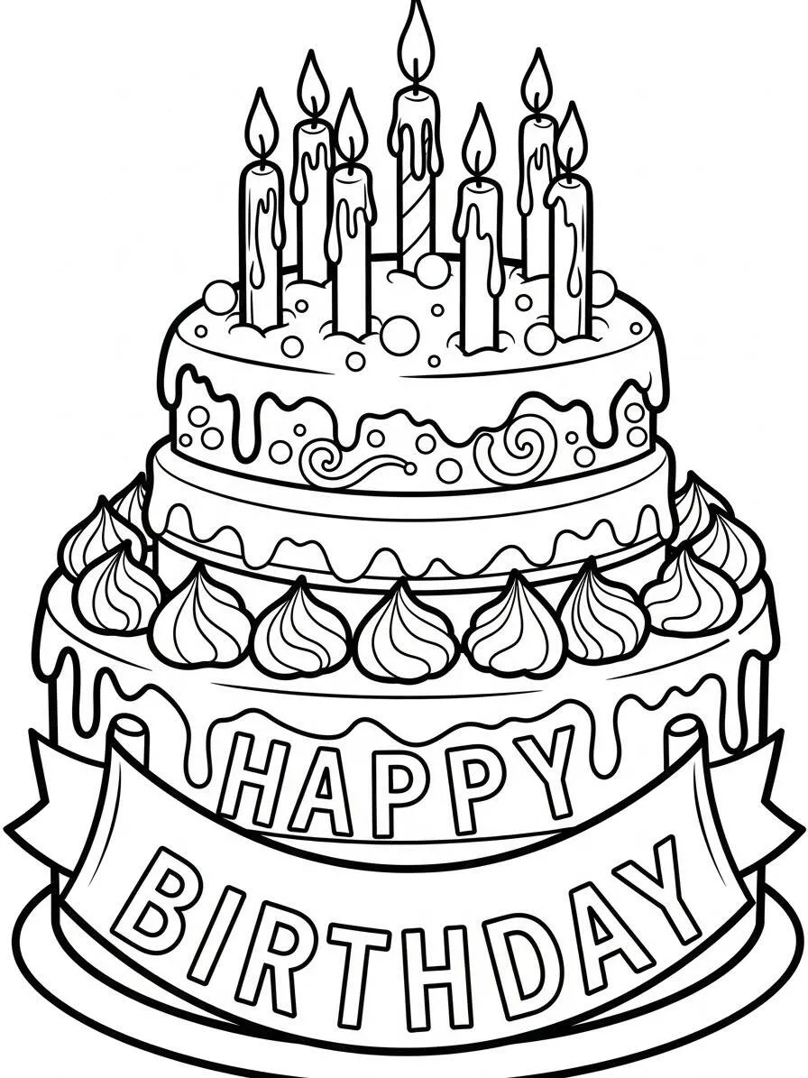 Desenho de Bolo de Aniversário para Colorir