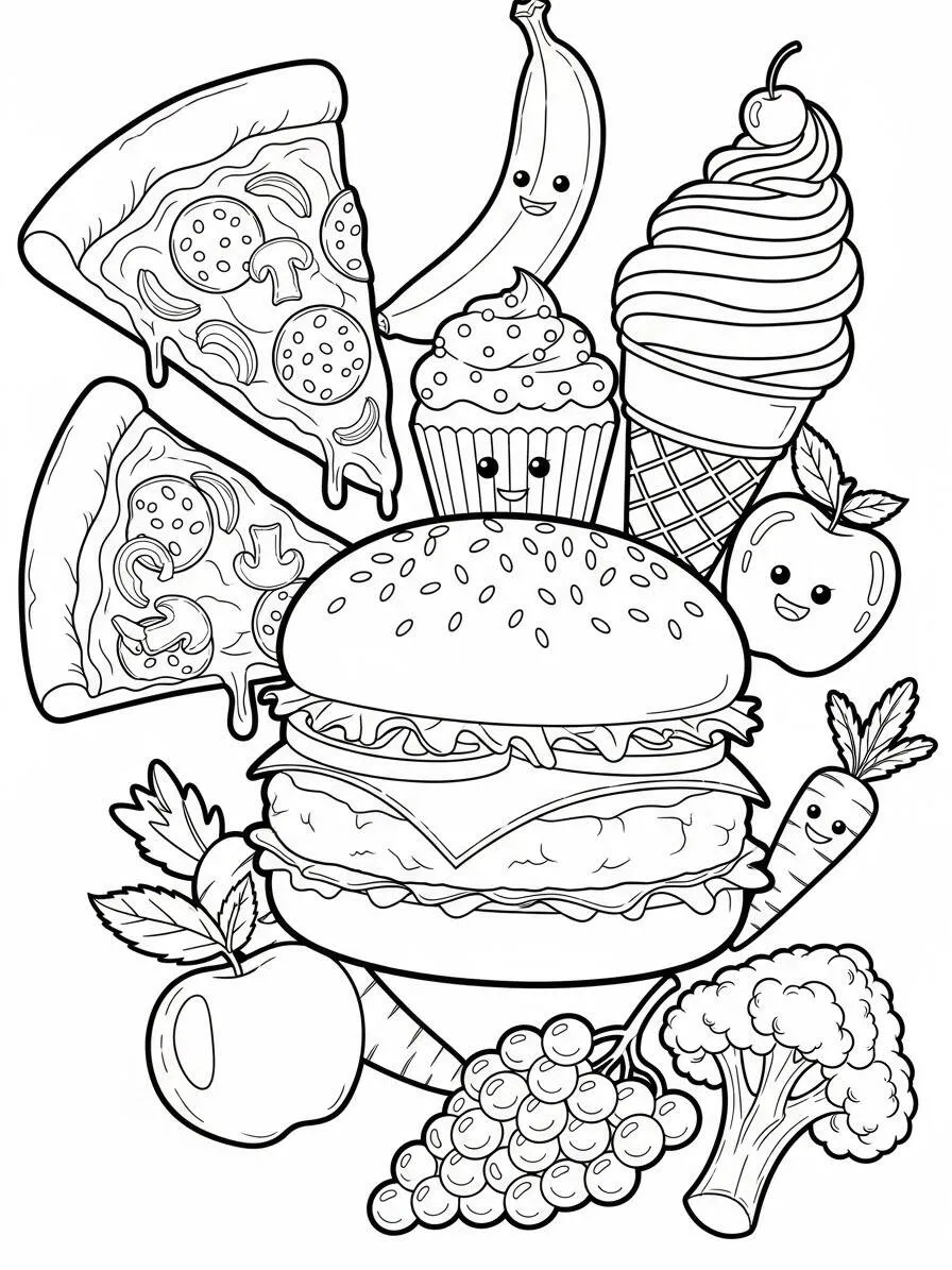 Página Para Colorear De Comida Divertida