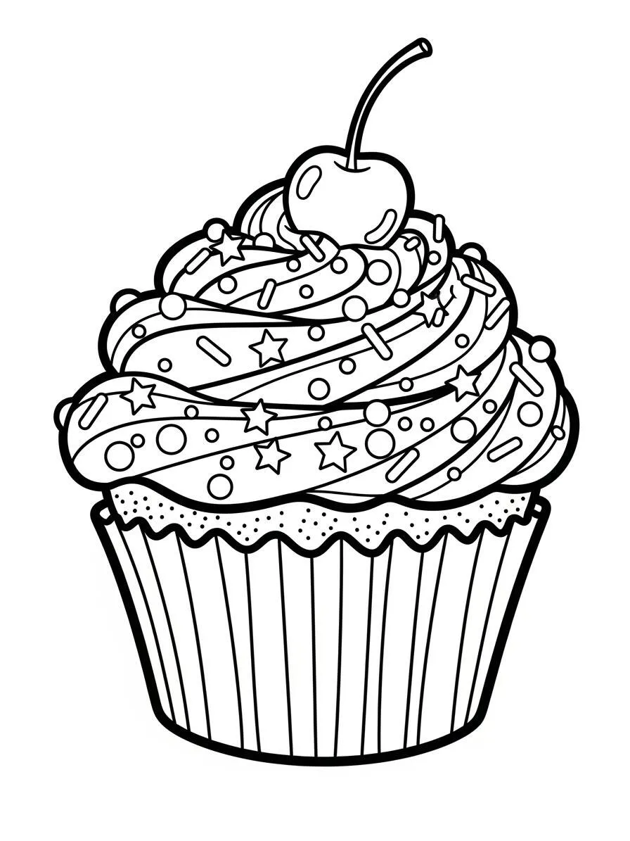 Desenho de Cupcake Kawaii para Colorir