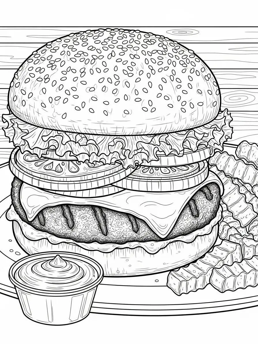 Desenho de Hambúrguer Delicioso para Colorir