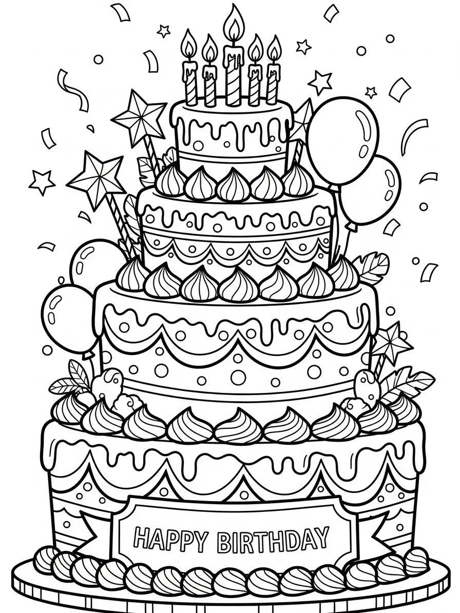 Desenho de Bolo de Aniversário para Colorir