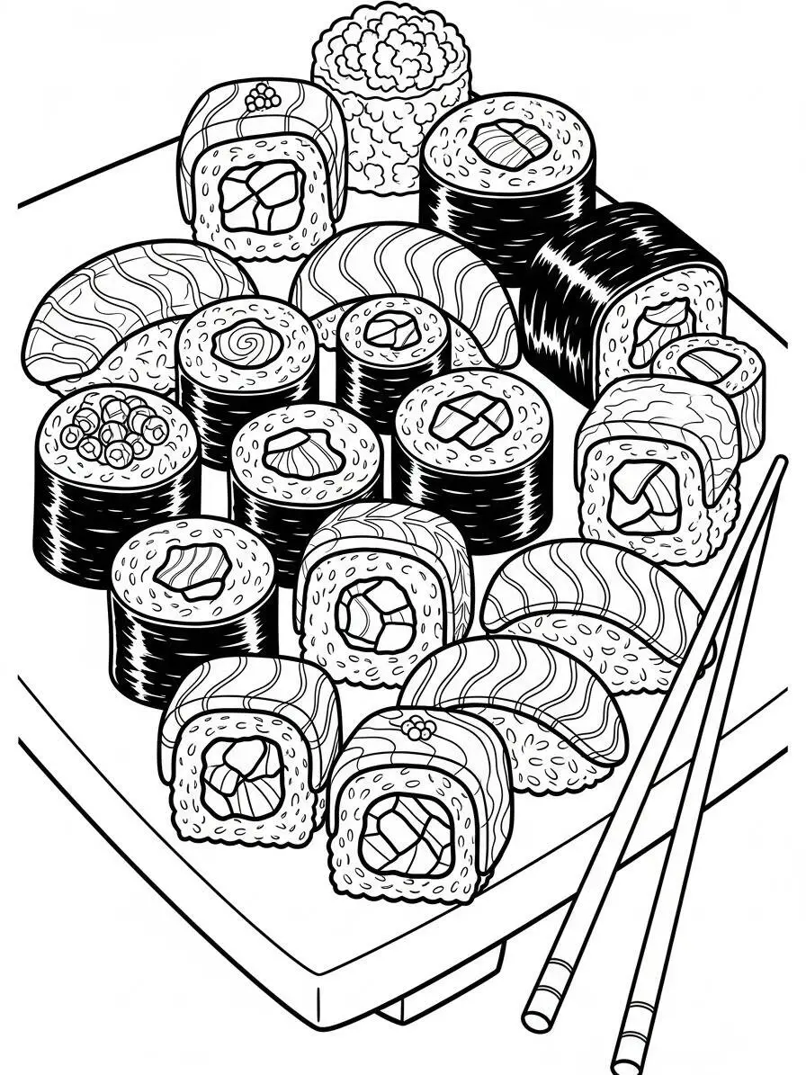 Desenho de Comida de Sushi para Colorir