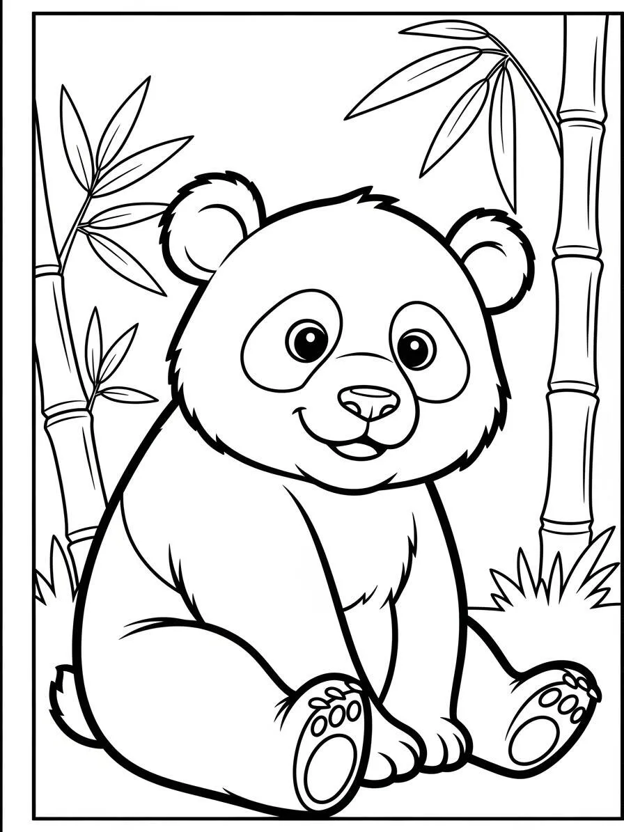 Lindo Panda Sentado Para Colorear