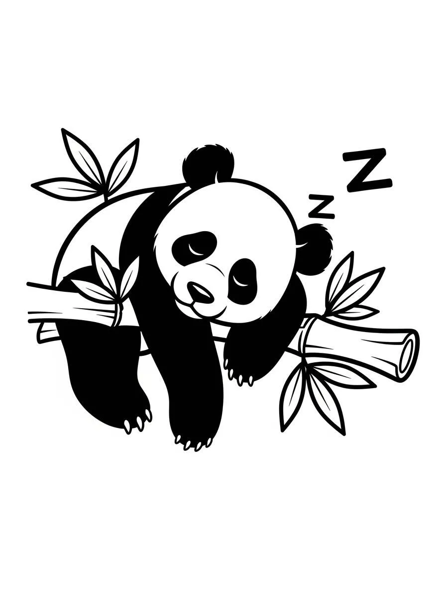 Desenho de Panda Dormindo em uma Árvore para Colorir