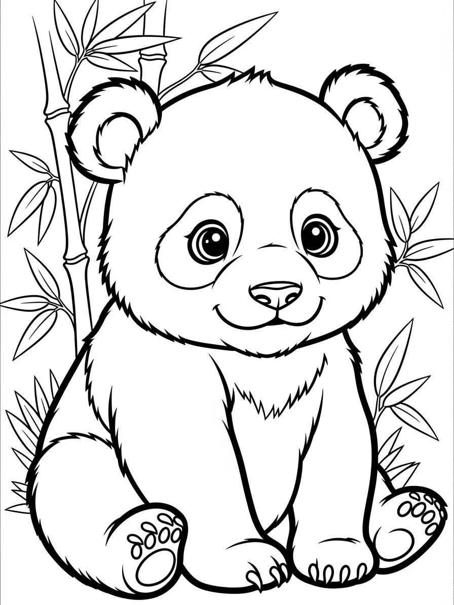 Desenho de Panda Fofo para Colorir com Bambu