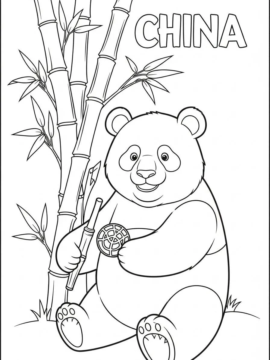 Desenho de Panda Fofo segurando um lanche para Colorir