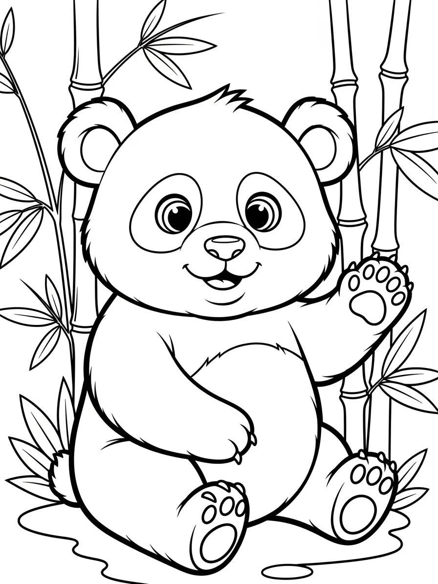 Dibujo para colorear de lindo panda saludando