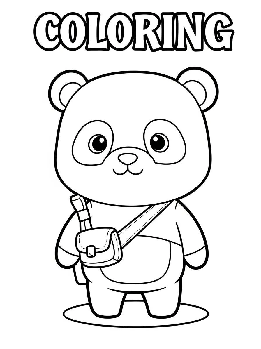 Lindo Panda con Mochila para Colorear