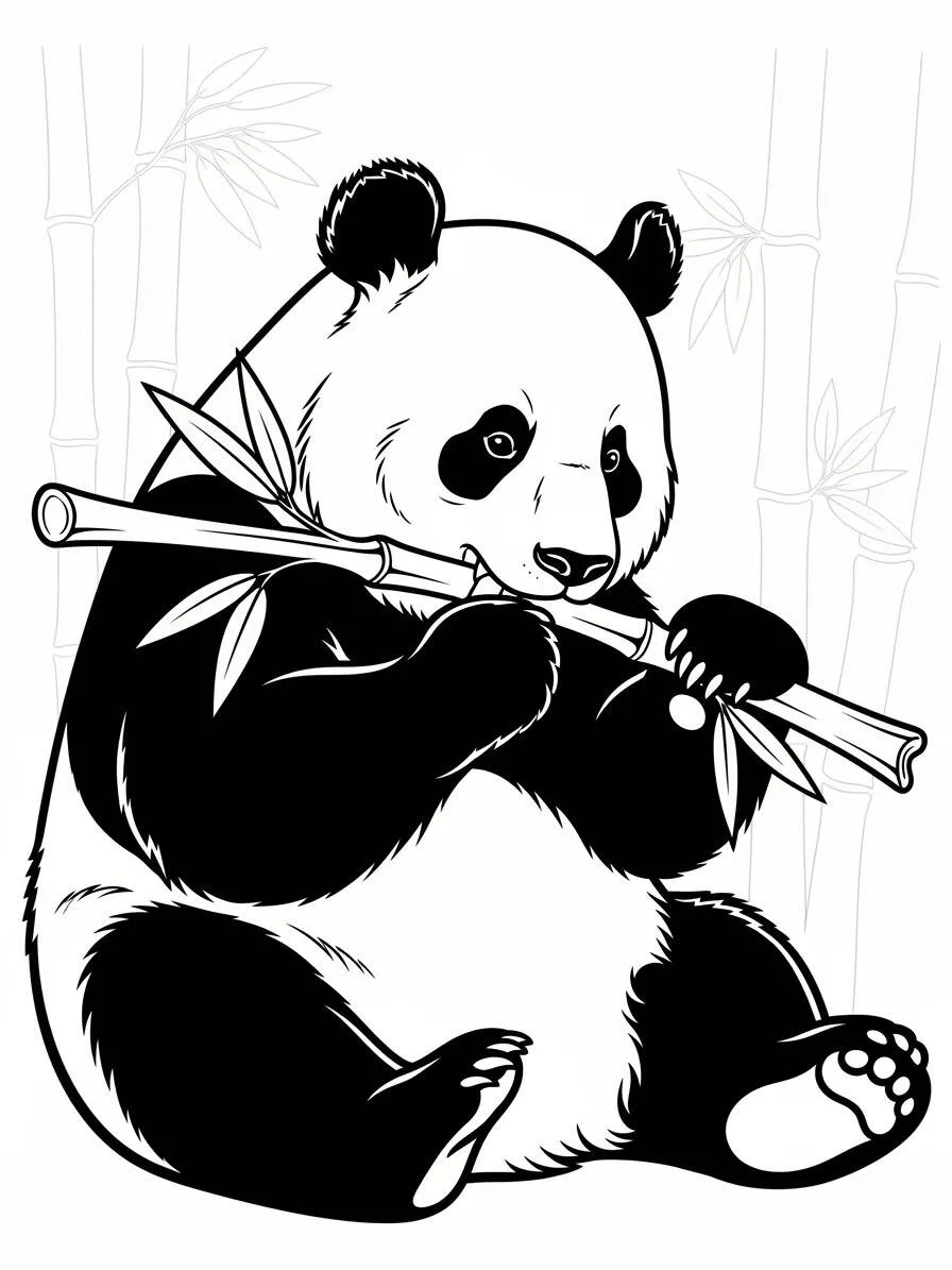 Lindo Panda Comiendo Bambú Dibujo para colorear