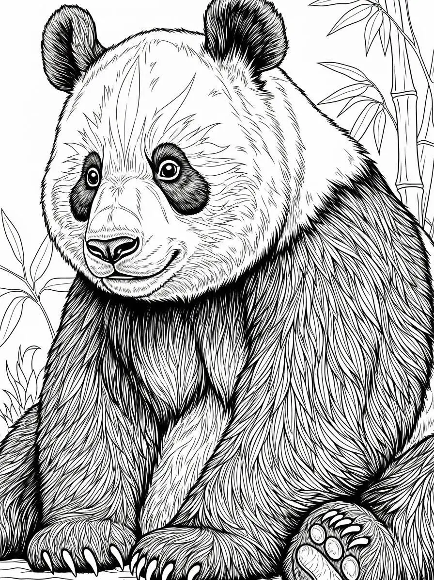 Lindo Panda para colorear con bambú