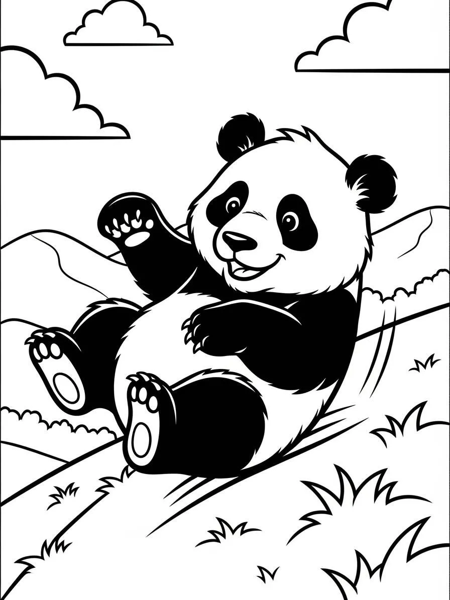 Dibujo para colorear Panda jugando en la montaña