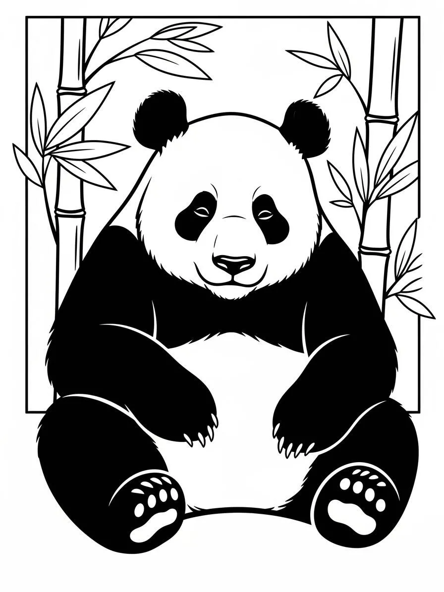 Lindo Panda Relajándose Entre Bambú Dibujo para colorear